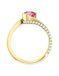 14K Yellow Gold 6.00mm Round Cut Pink Tourmaline and Diamond Ring -- LIFETIME WARRANTY