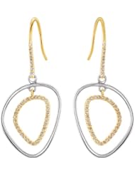 Jewelplus Designer 3/8 ct tw Diamond Open Silhouette Dangle Earrings Sterling Silver & 14K Yellow Gold Pair