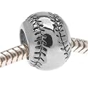 Silver Tone Baseball Or Softball Large Hole Bead - Fits Pandora