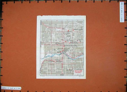 1965 COLOUR MAP STREET PLAN ISFAHAN MIDDLE EAST