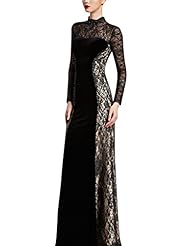 A-line Cocktail Floor Length Round Neck Polyester/Velvet Natural   Waistline Lace Long Sleeves Evening Dress/Homecoming Dress/Prom Dress/Wedding Party Dress 
