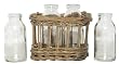 Hand Woven Grey Brown Willow Basket with 4 Glass 4oz Bottles 5.5"Sq x 4"H Set / 2