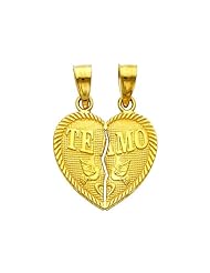 14K Yellow Gold Samll "TEAMO" Couple Broken Heart Charm Pendant