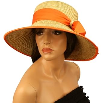 Summer Beach Straw Floppy Wide Brim Adjustable Church Hat Cap 58cm Beige Orange