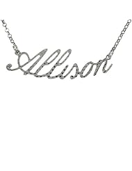 Sterling Silver ALLISON Name Necklace Diamond Cut Finish Italy, 16 inch + 2 inch extention