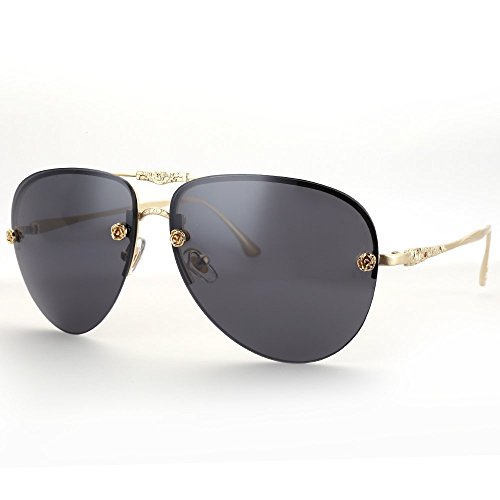Menton Ezil Retro Vintage Rose Carving Metal Frame Gradient Aviator Sunglasses Shades UV400