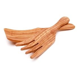 Berard French Olive Wood Crafted Wide Design Salad or Spaghetti Server Set by Berard