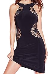 Sleeveless Lace Checkered Print Spring Summer Winter Polyester/Spandex High-Neck Party Dress/Mini Dress 