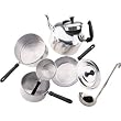 Children's Quality 6-piece Stainless Steel Cooking Playset for the Toy Kitchen *Cookware Set includes covered pot, tea kettle with lid, frying pan, saucepan, colander and a ladle*