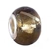 Pandora Style Charm Bead (Z80) Murano Style Lampwork Glass (14mm x 10mm) (fits Troll too) ~ Smoky Quartz with Silver Foil