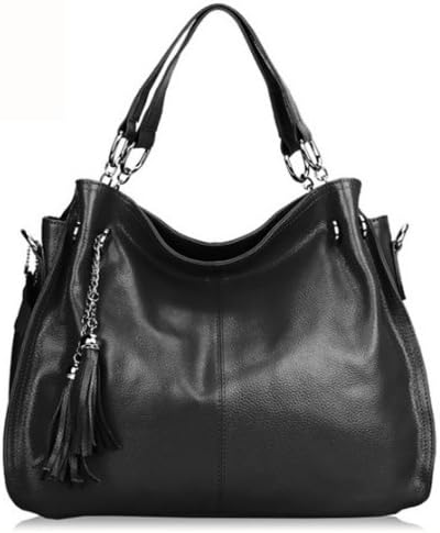 Bagqueen 100% Calfskin Genuine Leather Handbags Fringe Purse Tote Handbags Top Handle Handbags Hobo Handbags Satchel Shoulder Handbags for Women (Blackness)