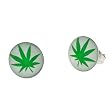 Stainless Steel Fake Plug Earrings - 16g Wire - 00G - Green Marijuana