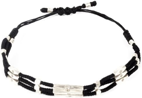 Jan Leslie Men's Waxed Cotton Cord Black and Silver Rivets 3 String Bracelet