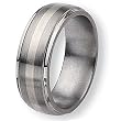 Sterling Silver Inlaid Ridged Edge Brushed and Polished Titanium Ring (8.0 mm) With Wood Box - Sizes 8-12