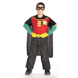 Dress Up DC Comics Superheroes Robin 3-D Action Costume Suit Set, Child Size 8 to 10 by