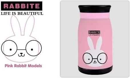 Cute Animals Cartoon Series Stainless Steel Vacuum Thermal Bottle Travel Mug Korean Big Belly Cup Pink Rabbite 350ml