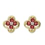 10k Yellow Gold Ruby Flower Stud Earrings w/ Diamond Accent