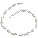 14 Karat Diamond Cut White Gold Elongated Cable Bracelet 9 Inch