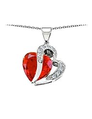Original Star K (tm) Heart Shape 12mm Simulated Mexican Fire Opal Pendant in .925 Sterling Silver