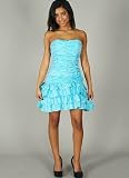 Strapless Wrinkle Finish Rosette Formal for Bridesmaid Formal Prom