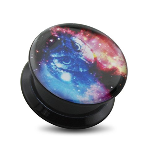 Attactive Galaxy Owl Logo Internally Threaded Black Acrylic Flesh Tunnels Plugs