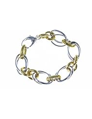 Two-tone, White & Yellow Gold Plated 925 Italian Sterling Silver Chain Link Bracelet; Rhodium Plated