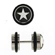 Stainless Steel Fake Plug with Black with White Star Logo - 16g Wire - 0g Fake Plug - Sold as a Pair