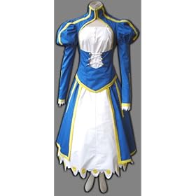  Japanese Anime Fate Stay Night Cosplay Costume - Blue Saber Swordsman Outfit 1st Version Set X-Large