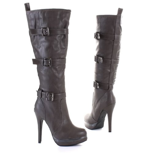 Damen Schuhe, Stiefel, 6677, Synthetik in hochwertiger Leder Optik, Braun Grau, Gr 37
