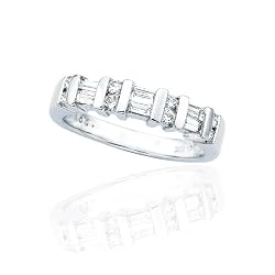 14K White Gold 1/2 ct. Round and Baguette Cut Diamond Anniversary Ring (Higher Quality)