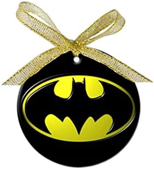 Batman logo Round porcelain ornament Gold Bow-knot Christmas tree Pendant