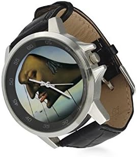 salvador dali painting,salvador dali art Unisex Stainless Steel Leather Strap Watch,Watch Face Diameter: 1.4"
