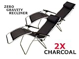 TWO Zero Gravity Padded Reclining Patio / Lounge Chair - Charcoal