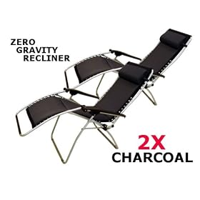 TWO Zero Gravity Padded Reclining Patio / Lounge Chair - Charcoal