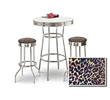 Chrome Bar Table & 2 Chrome Leopard Cheetah Animal Print Fabric Seat Barsto ....