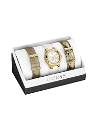 GUESS Womens U0163L4 Sport & Shine Gold-Tone Watch with Interchangeable Leather Straps