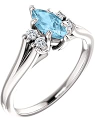 Platinum 8.00x4.00mm Marquise Cut Aquamarine and Diamond Ring -- LIFETIME WARRANTY