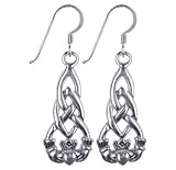 Celtic Knot Irish Claddagh Friendship and Love .925 Sterling Silver French Hook Dangle Earrings