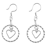 EXP Sterling Silver Circled Heart Dangle Earrings