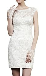 Lace Sheer Round Neck Evening Dress/Bridesmaid Dress/Mini Dress 
