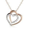 Rose Gold Plated Sterling Silver Diamond Double Heart Pendant Necklace (.1 Cttw, H-I Color, I2-I3 Clarity), 18"