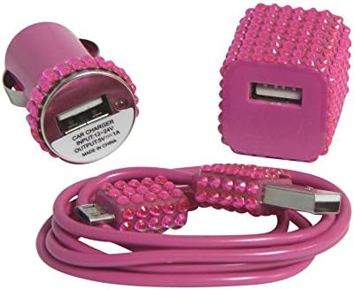 Candy Cables Android Hot Pink Rhinestone Cell Phone Wall + Car Charger Sync / Charging Set