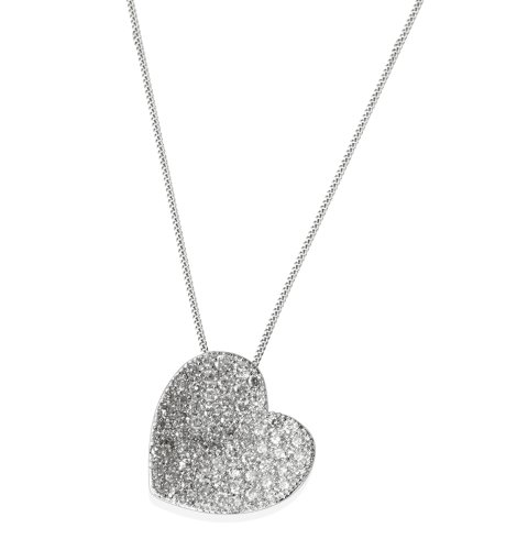 9ct White Gold Heart Pave Pendant Necklace