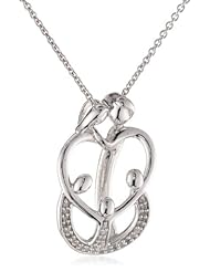 Sterling Silver Parents and Three Children Family Diamond Pendant Necklace (1/10 Cttw, I-J Color, I3 Clarity),18"