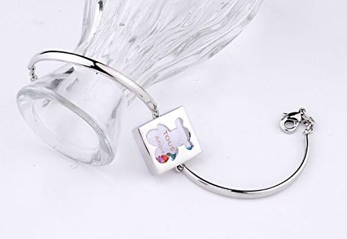 Etrys 18K Platinum Plated Cute Square Bear Center Bangle Bracelet with Multi Color Crystals