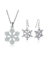 Pugster Cubic Zirconia Cz Snowflake Pendant Necklace Clear Swarovski Crystal Fish Hook Earrings Set