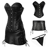 Black Faux Leather Lace-up boned Corset & Skirt