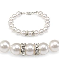 'Olive n Figs' Crystal Pearl Bracelet with Rondelle - MADE WITH SWAROVSKI ELEMENTS - White (8mm)