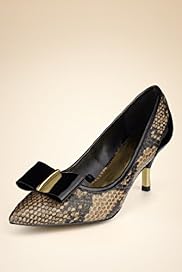 Snakeskin Print Patent Bow Court Shoes