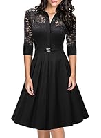 Missmay® Women's Vintage 1950s Style 3/4 Sleeve Black Lace Flare A-line Dress